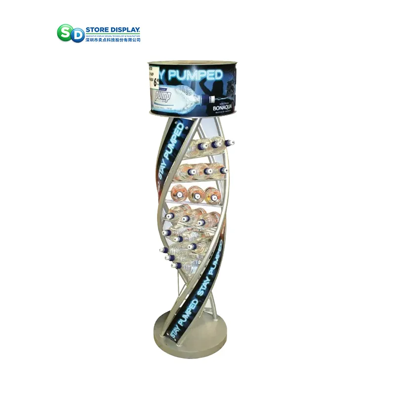 Custom Supermarket promotion Pos Beverage Display Racks Wine Energy Drinks Liquor Bottle Metal Floor Display Stand