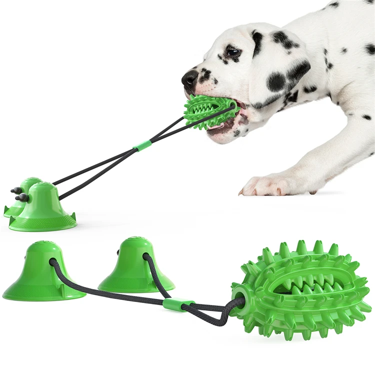 Factory Direct Sale Pet Prickly Pear Shape Molar Bite Rope Rubber Suction Cup Dog Toy