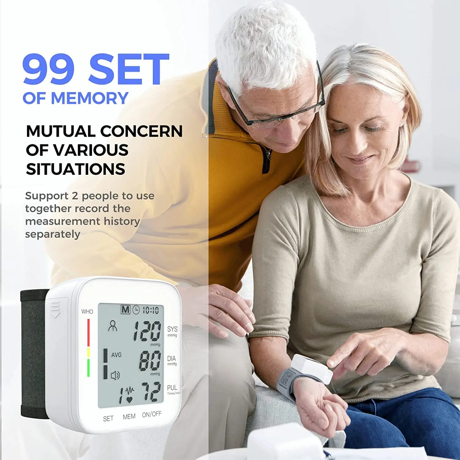 Blood Pressure Monitor Wrist Bp Monitor Large LCD Display Blood Pressure Machine Adjustable Wrist Cuff 5.31-7.68 inch