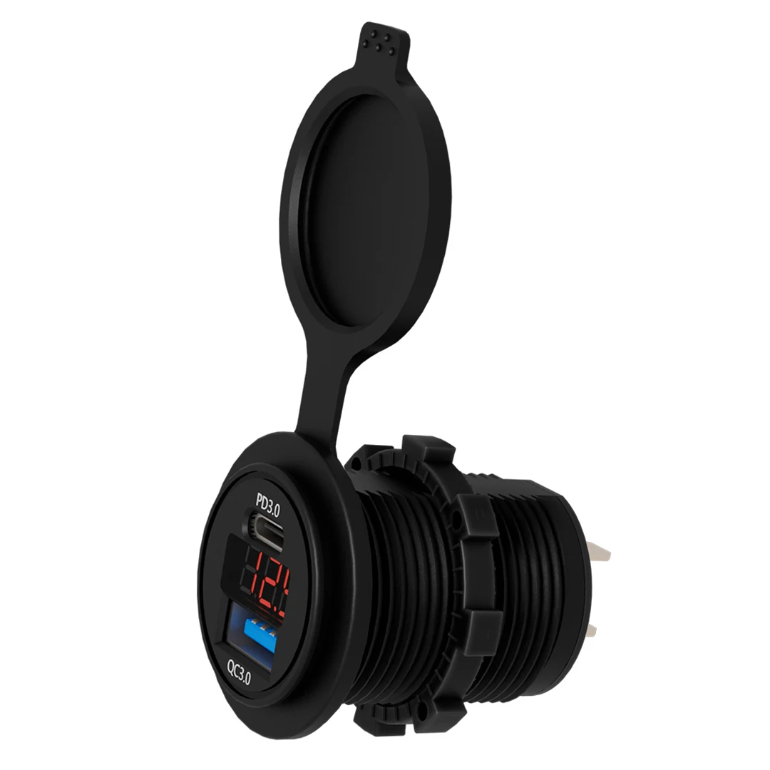 Waterproof 12 Volt Voltmeter Usb Charging Port Type-C Car Charger Usb Charger 12/24V Car Panel Socket Usb