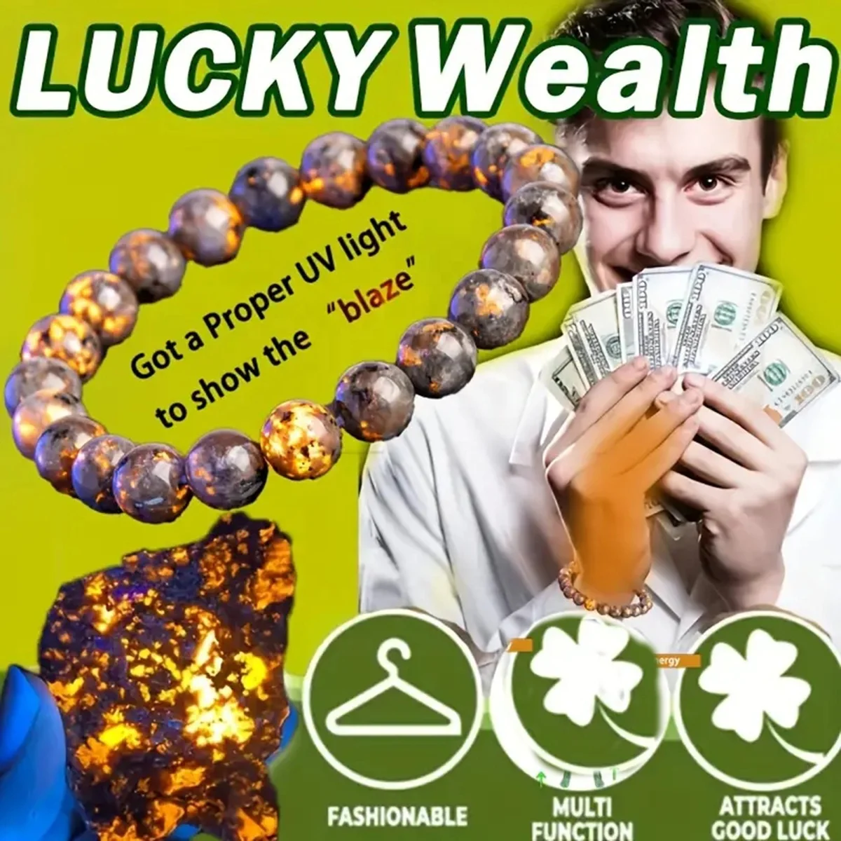 Elegant Natural Stone Bracelet Set 2PC Flame Stone & Black Onyx Beaded Bracelets, UV Light Reactive Accessory