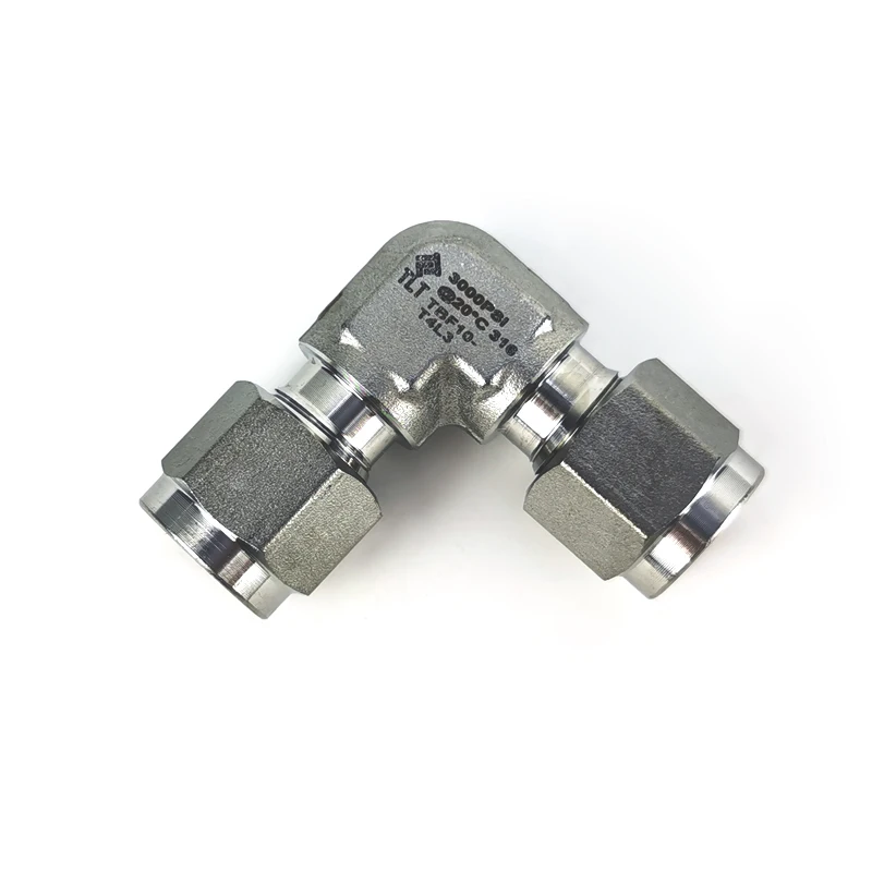 SS 316 Swagelok type double ferrule instrument 90 degree elbow tube connector