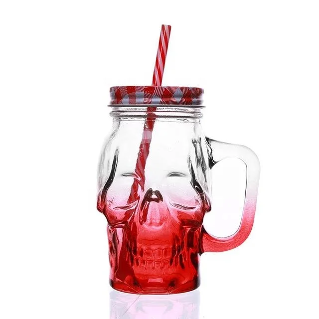 Home Bar Party Decoration Cup Mason Jar 500ML Creative Design Glass Beer Mug with A Straw and Lid