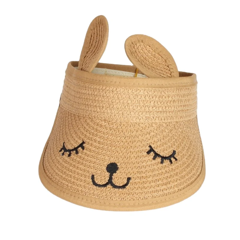 Wholesale Embroidered baby and children hat outdoor fashion colorful straw custom sun visor kids hats with ears