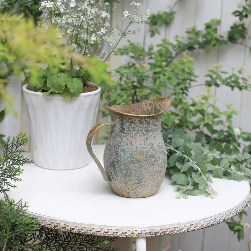 Wholesale Rustic Shabby Flower Vase Pot Metal Vintage  Milk Jug Small Vases for Flower Vase home decor