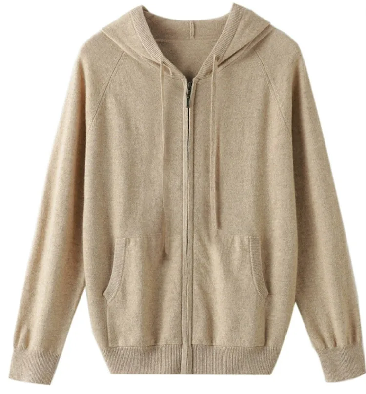 customized classic style casual knit zipper cashmere hoodie merino wool cashmere sweater for men