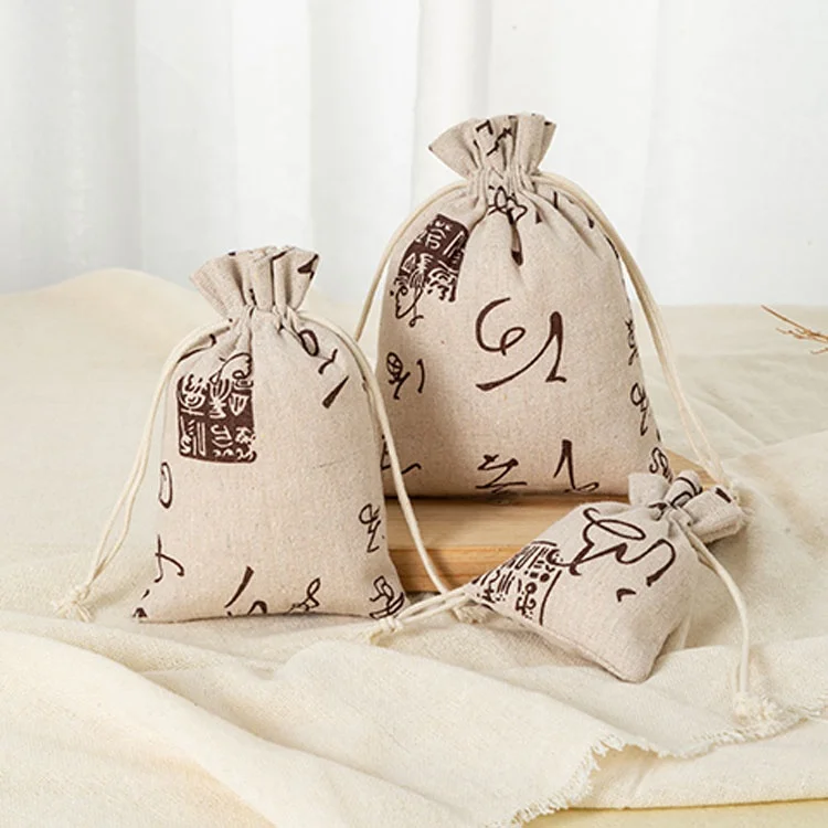 Сумка на шнурке из натурального хлопка и льна