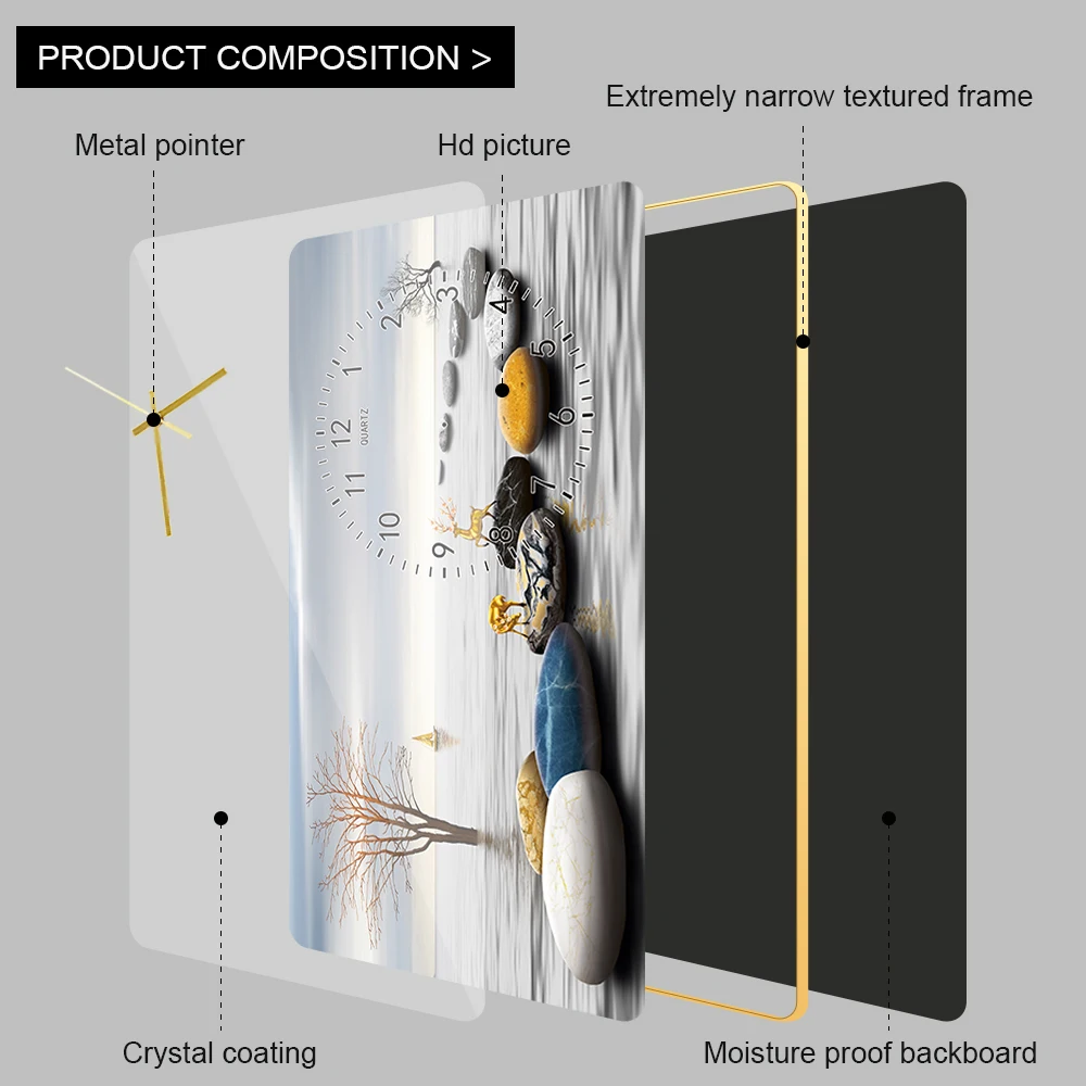 Luxury crystal porcelain painting calendar wall clock living room dining room bedroom creative decorative painting wall clock