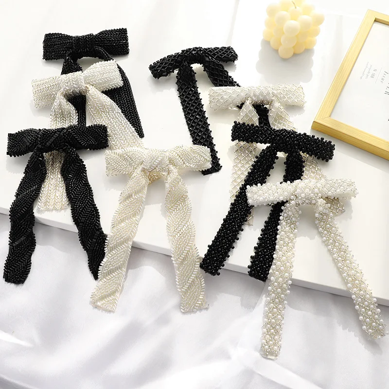 Exquisite Handmade Glass Bead Bow Hair Barrette for Long Hair Women Girls Decorative Top Hair Clip Fancy Accessories Barrette