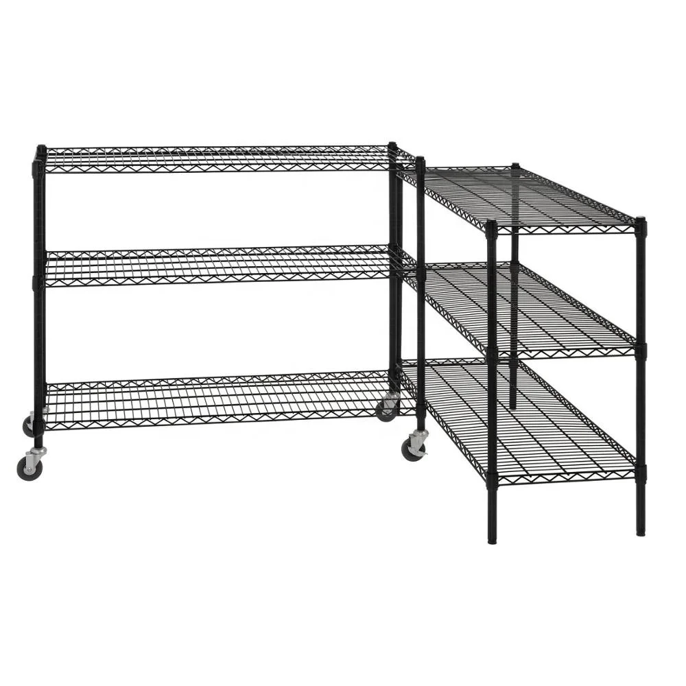 Hot Sale Commercial 6 Tier Epoxy Coating Black Heavy Duty Wire Shelving With Wheels