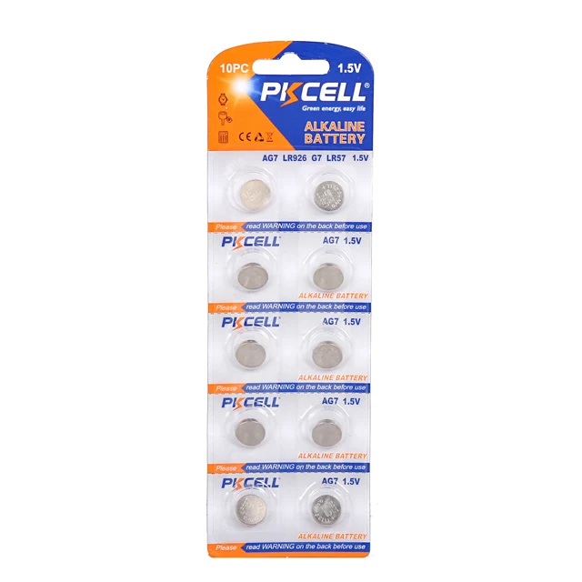 PKCELL button cell battery 1.5V AG7 LR57  LR927 LR195 Alkaline Button Cell 2B 5B 10B Battery for watch