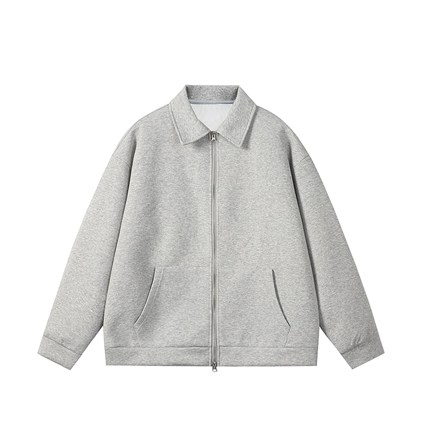 Top Quality Plain Hoodie Jacket Custom Polo Collar Zip Hoodie Men Double Zipper Hoodie