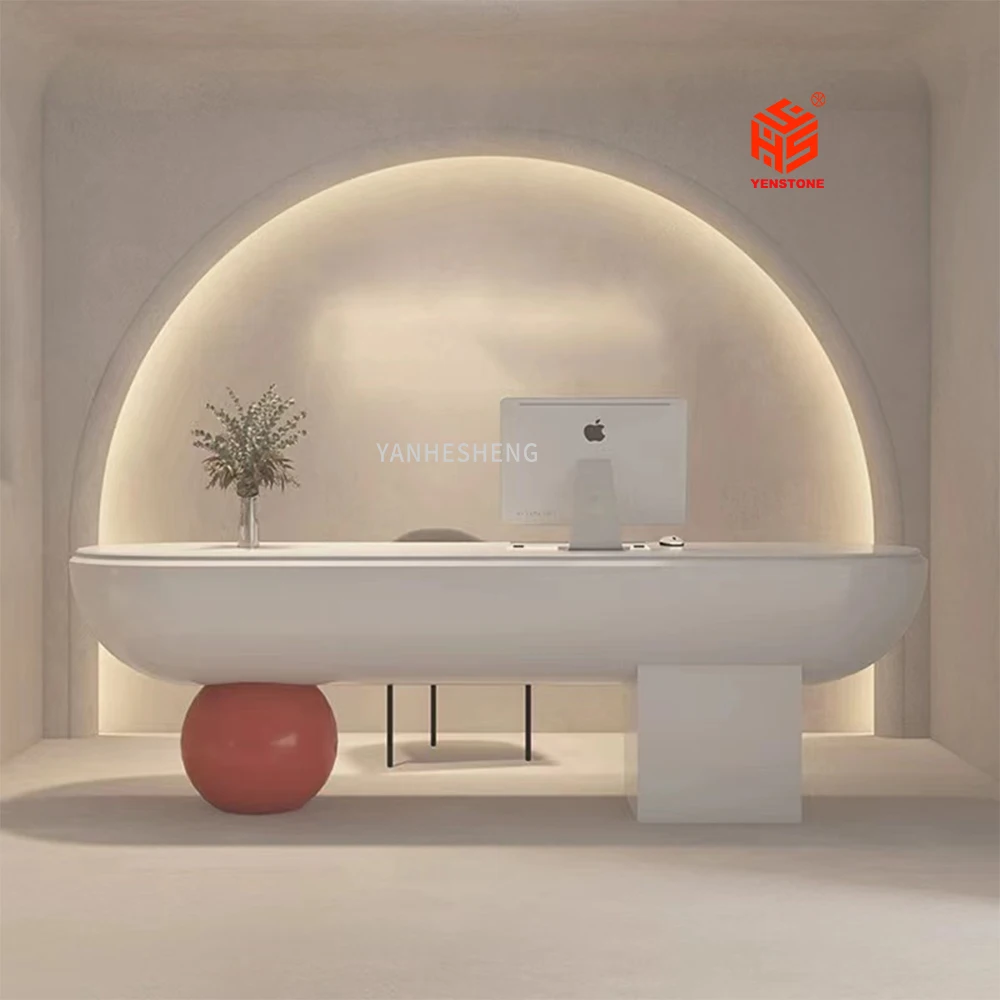 2022 salon pink Yenstone oem artificial stone beauty nail design modern front desk 1700 mm reception desk custom reception desk
