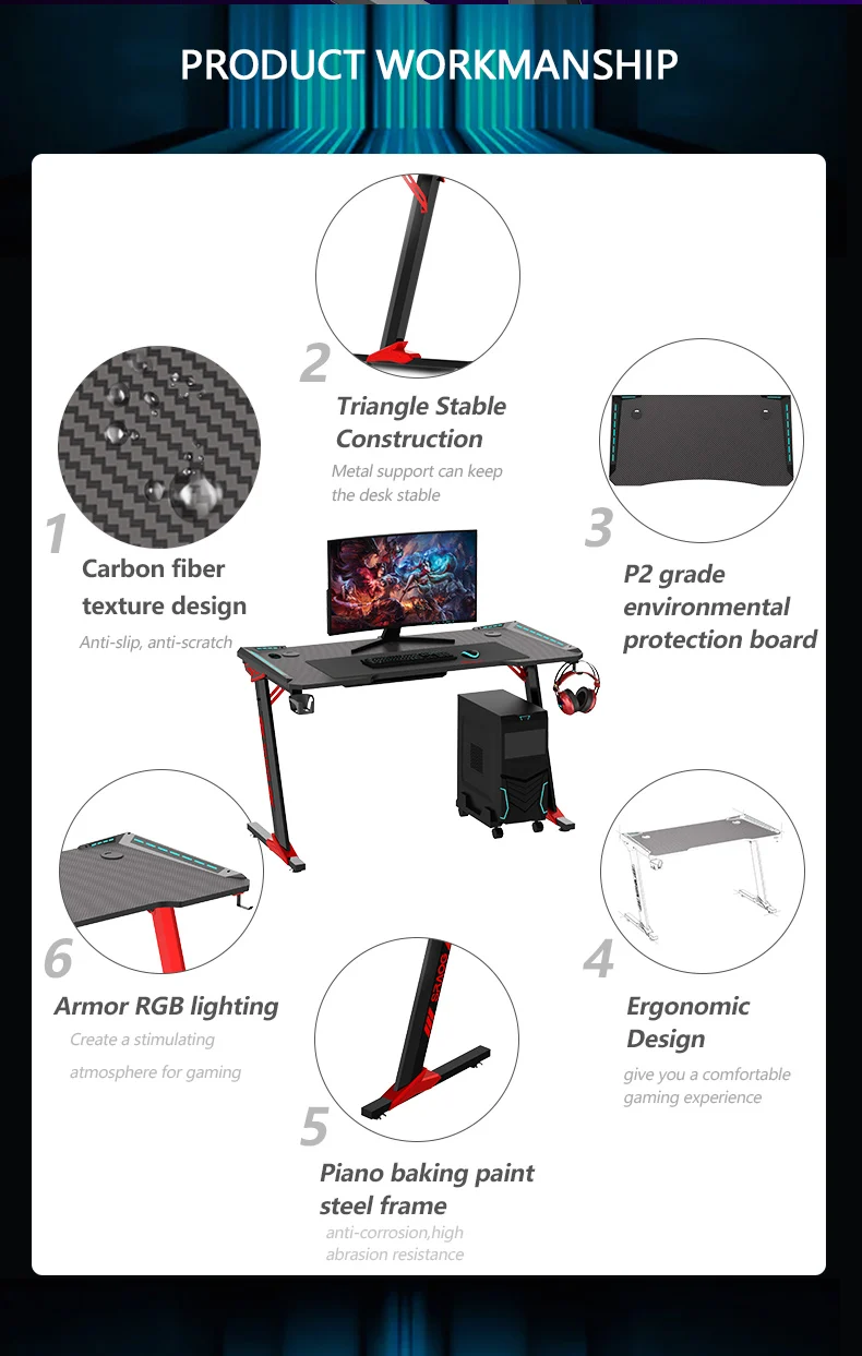 AOR ESPORTS Amazon Hot Selling Iron Metal Wooden Cherry Color Computer desk