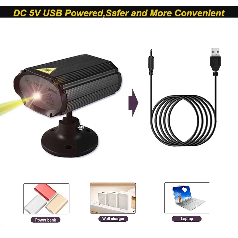 DC 5V USB Rechargeable Mini Disco Light Voice Control RG Laser Light for Home Party DJ Light