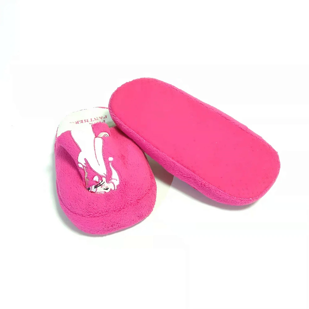 Panther embroidered slippersfleece soft hotel fancy custom made plush shoes
