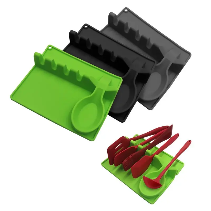 Non-Slip Easy To Clean Silicone Spoon Rest Spatula Chopsticks Holder Heat Resistant Cooking Tool Kitchen Storage