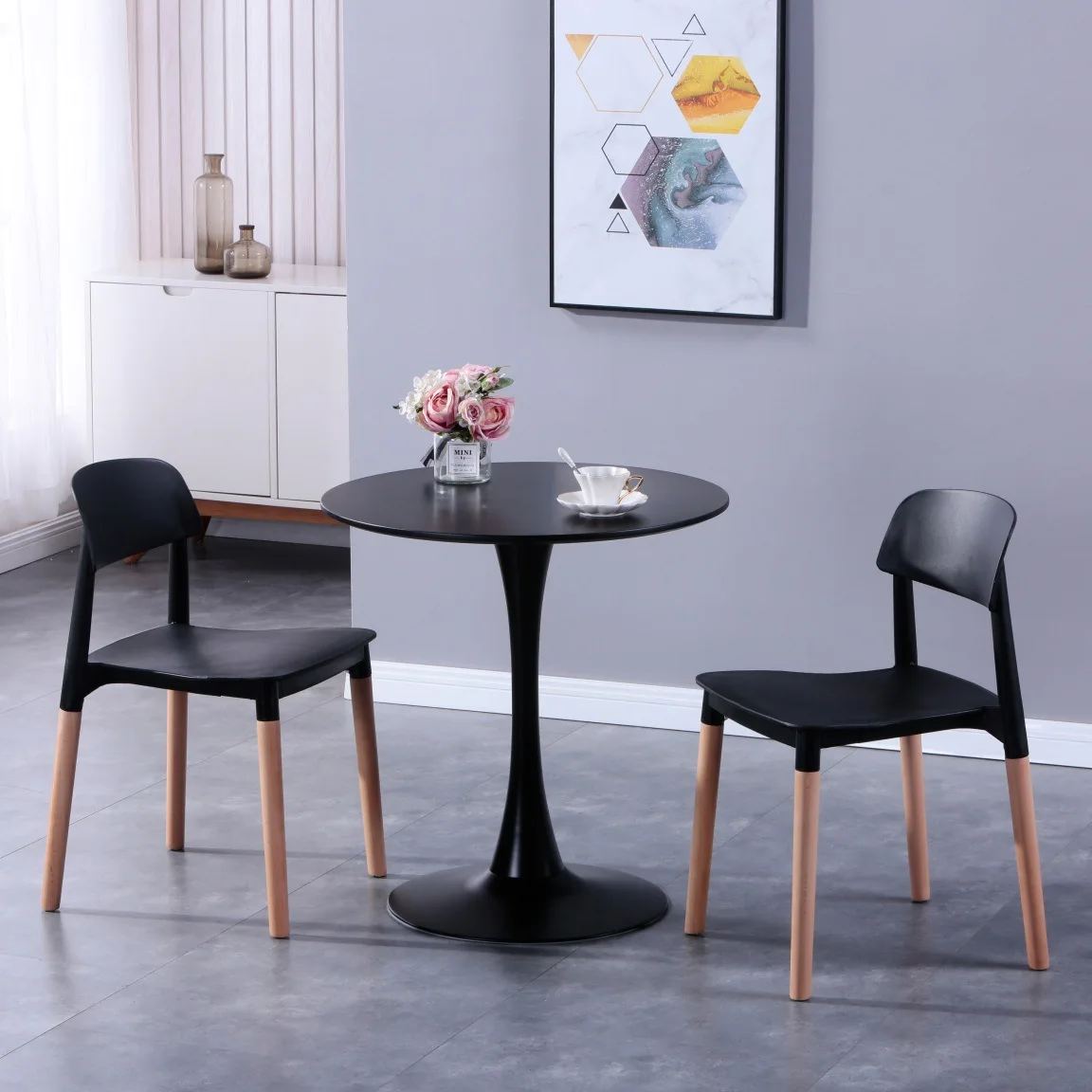 Simple Durable Design Home Furniture Dinner Table Round White Black MDF Tulip Dining Tables for Restaurant