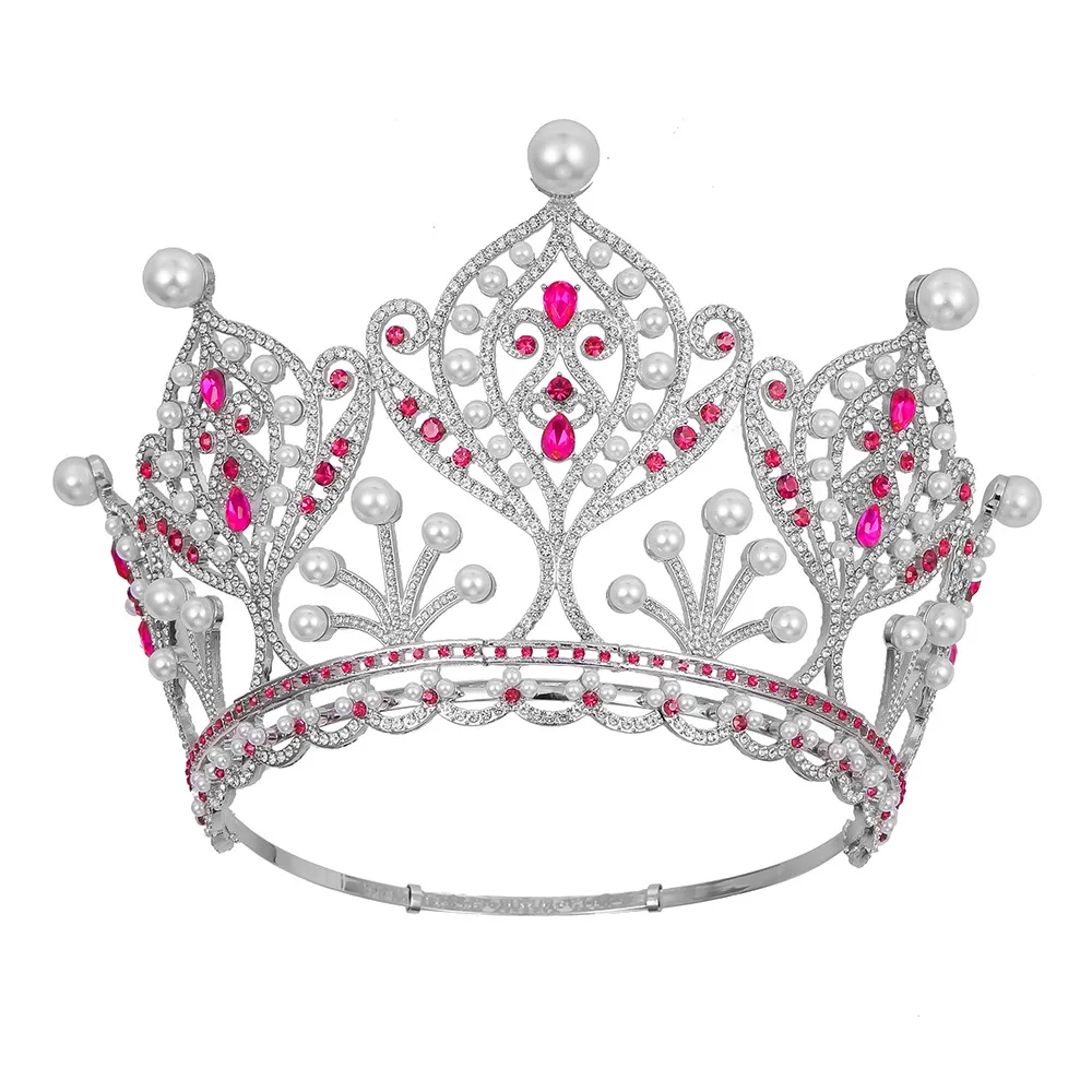 Luxury Queen Tiara Large Adjustable Alloy Crown for Girls Full round Fashionable Hair Accessory Wedding Pageant Party Festivals