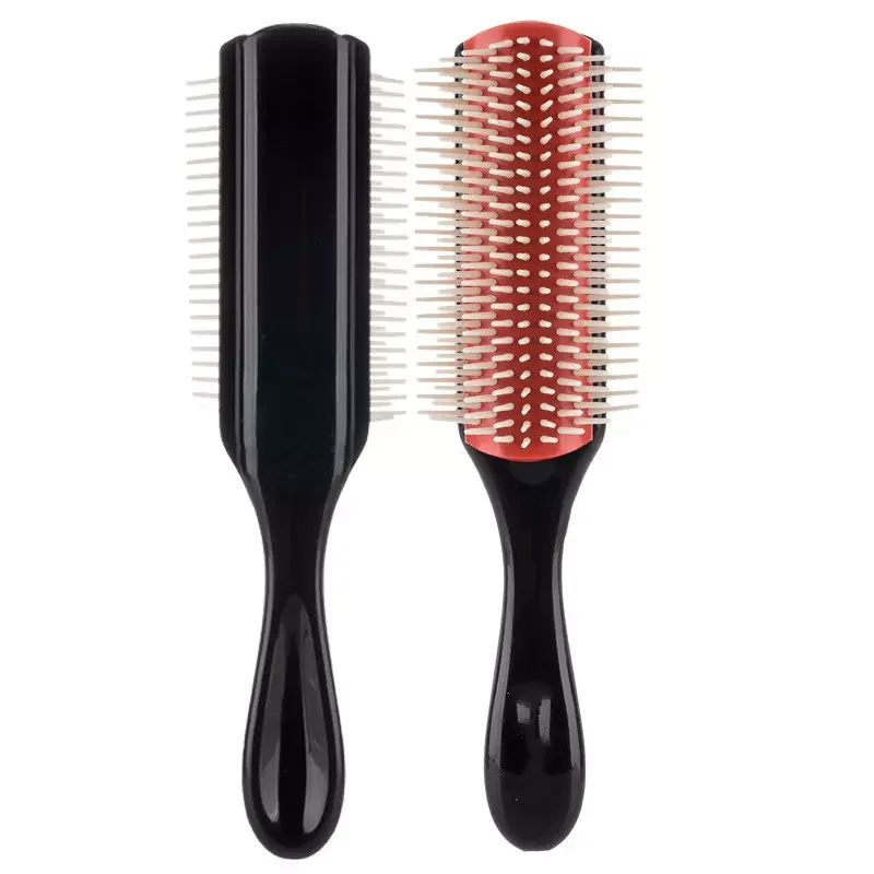 Biumart Custom Logo Professional Plastic Nylon 9 Row Bristle Detangling Hair Brush Private Label Denman Women Curly Hair Comb