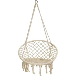 Cotton Rope Swing Chair Porch Lounge Round Swing Moon Chair Indoor Hammock Hanging Chair With Optional Seat Cushion Excl C Stand