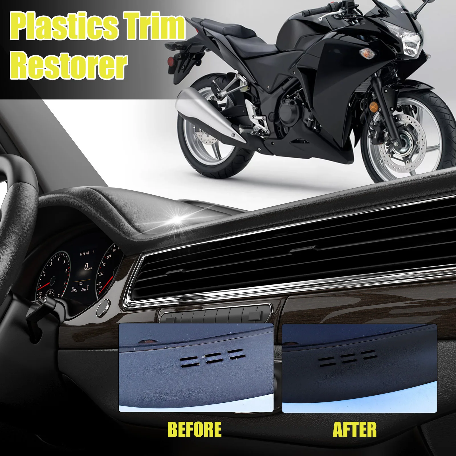 Rayhong Car Dash Board Engine Cover Restorer Instrument Panel Plastic Body Refurbishing Agent Black Power Trim