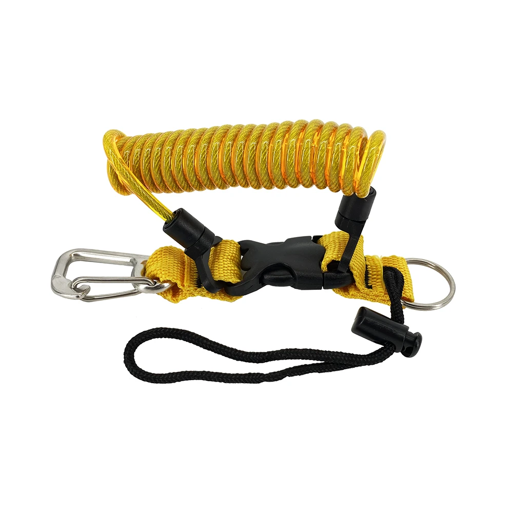 stainless steel wire coil lanyard with carabiner for underwater camera photo equipment