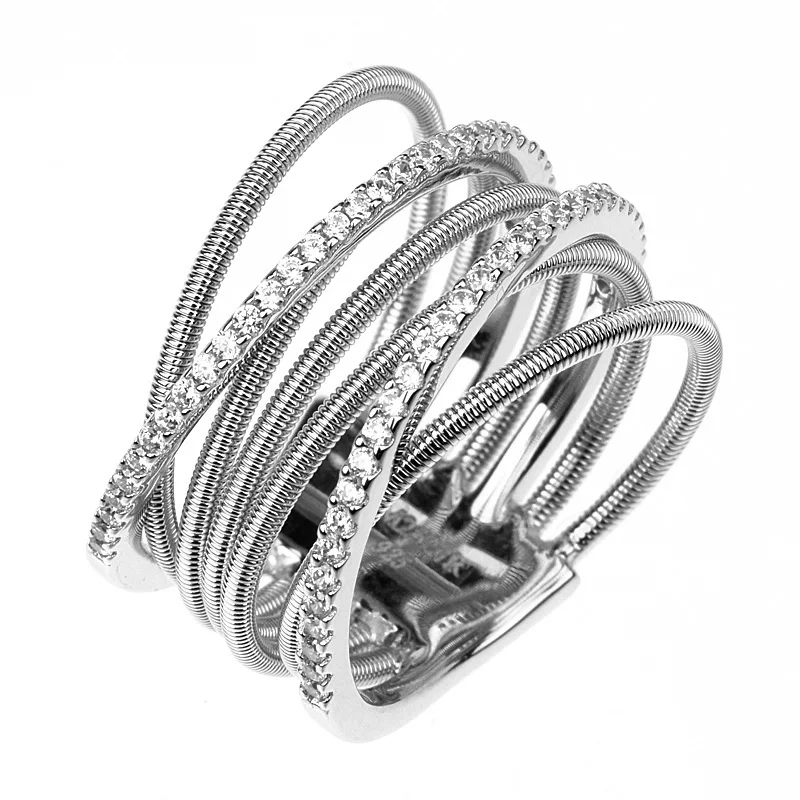 fine jewelry ring 14k gold plated ring luxury 925 silver stacking band 18k women zircon Stainless Steel Wire Rope Ring for women