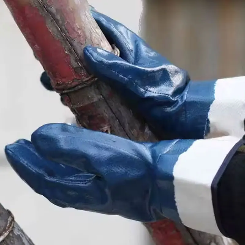 2024 new SDJL  Nitrile Coated Gloves Oil Gas Blue PPE Mining Glove Protection Safety Gloves Rubber Heavy Duty