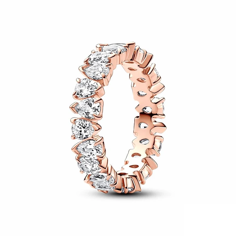 925 Sterling Silver Alternating Sparkling Band ME Pyramids Bowknot Timeless Pave Double-row Rose Gold Rings Original Pan Jewelry