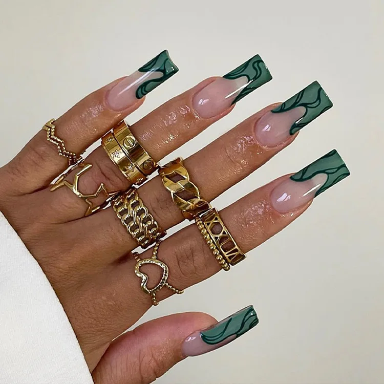 Naixi 2023 Hot Sell Free Samples Nails Press on Ballerina Acrylic Nails Diamond Sequins Medium Coffin French 24pcs/Box Blind Box