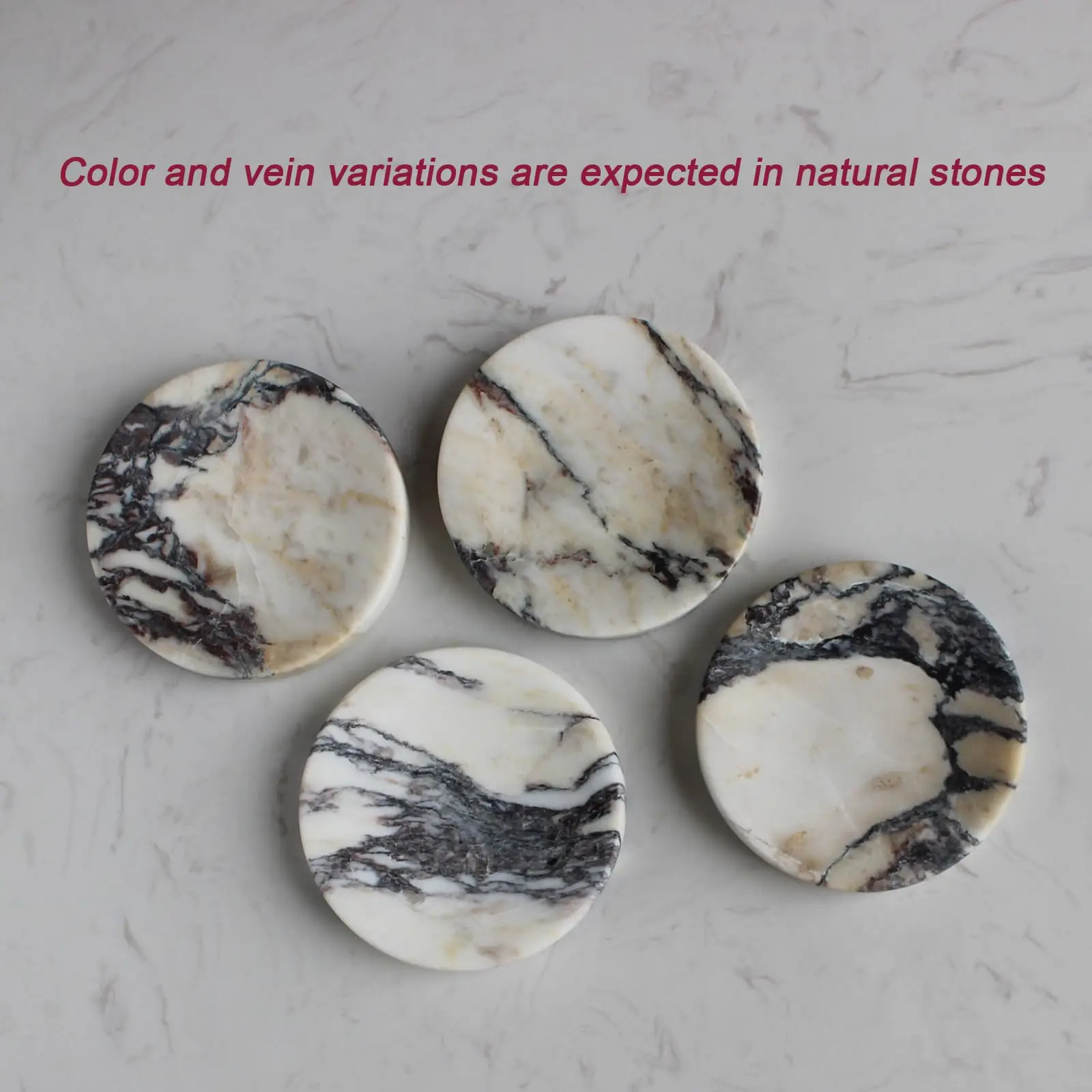 stonekocc Natural Stone Crafts Italian Calacatta Viola Marble Soap Dish Round Small Jewelry Dish Sponge Holder for Bathroom