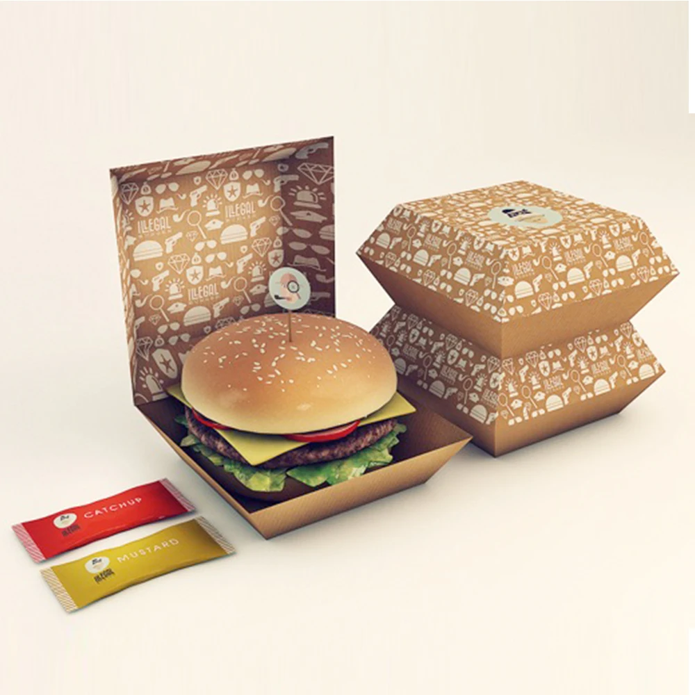 Custom Disposable Food Grade Cardboard hamburger Packaging Paper Burger Box