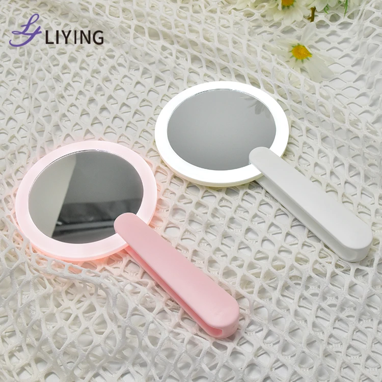 Wholesale Custom Logo Handheld Mirror Private Label Compact Led Pocket Mirror Led Lights Travel Small Portable Makeup Mirror