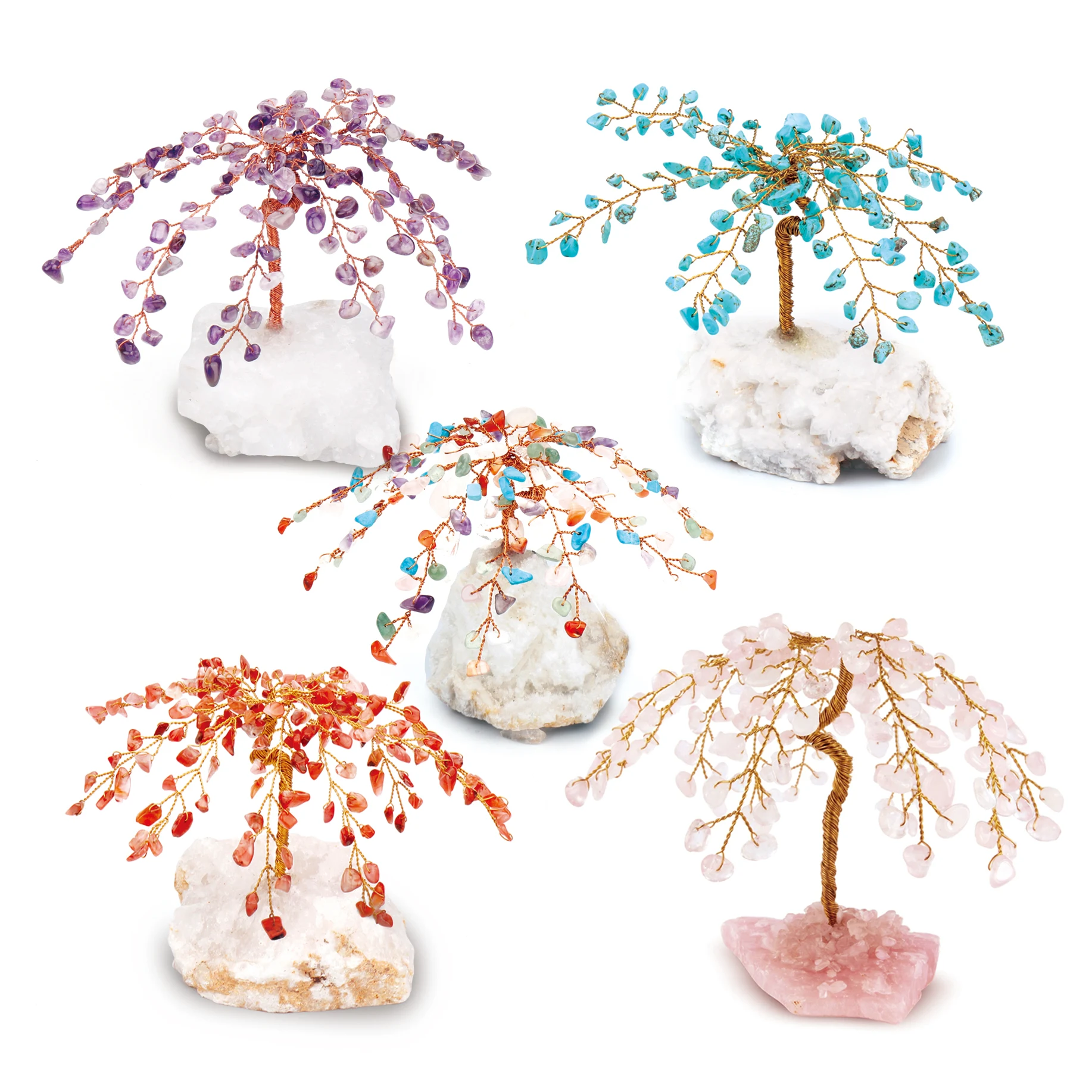 Whole Sale Gemstone Fortune Lucky Money Tree Natural Mini Large Tumble Rose Quartz Geode Semi Precious Gem Crystal Craft Tree