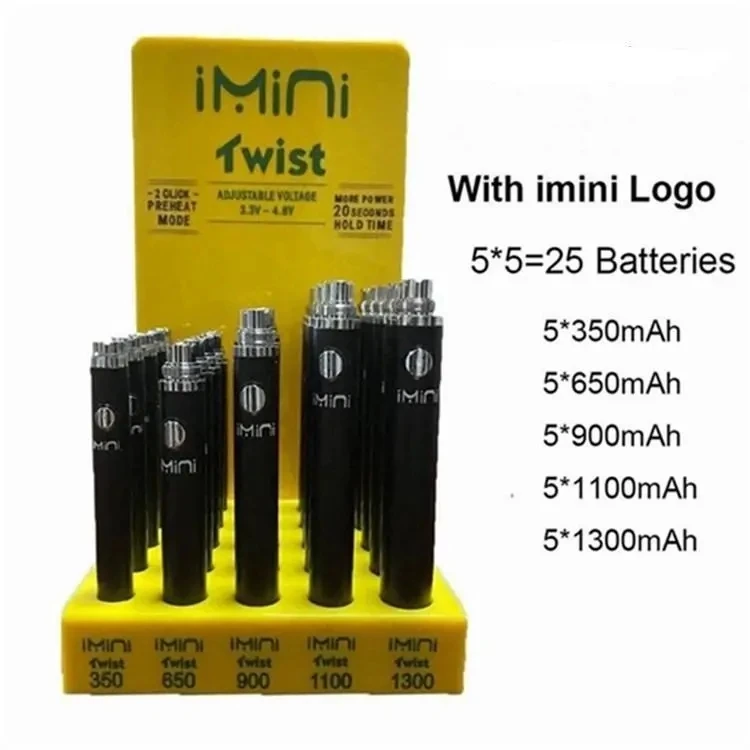 
Free shipping wholesale Imini Twist Slim Battery Kit Preheat CBD Variable Voltage 510 Twist Battery With Display Package 