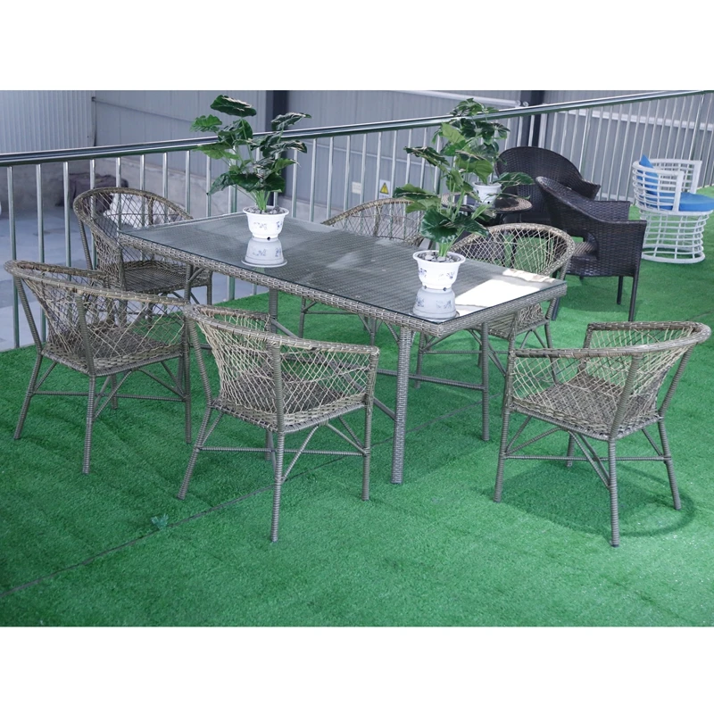 Outdoor Furniture Garden Large Table and Chairs Set Patio Table Rattan Chair for 6 Person Outdoor Dining Tables Modern 1*40HQ