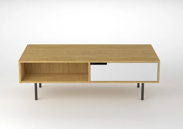 Factory Wholesale Contemporary Unique Design Oak Living Room Centre Table Metal Legs Wooden Coffee Table