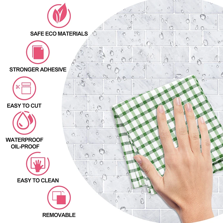 Self Adhesive Stickers Tiles for Kitchen Grey Subway Wall Tile Peel and Stick Marble Backsplash
