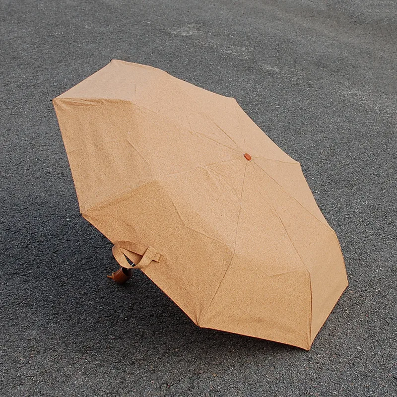 
Wholesale Parasol and Rain Folding Natural Cork Fabric Umbrella for Women and Man 