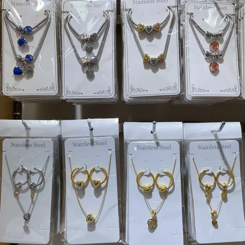 High quality hollow Life Tree glossy necklace Draw bracelet non-fading stainless steel jewelry set