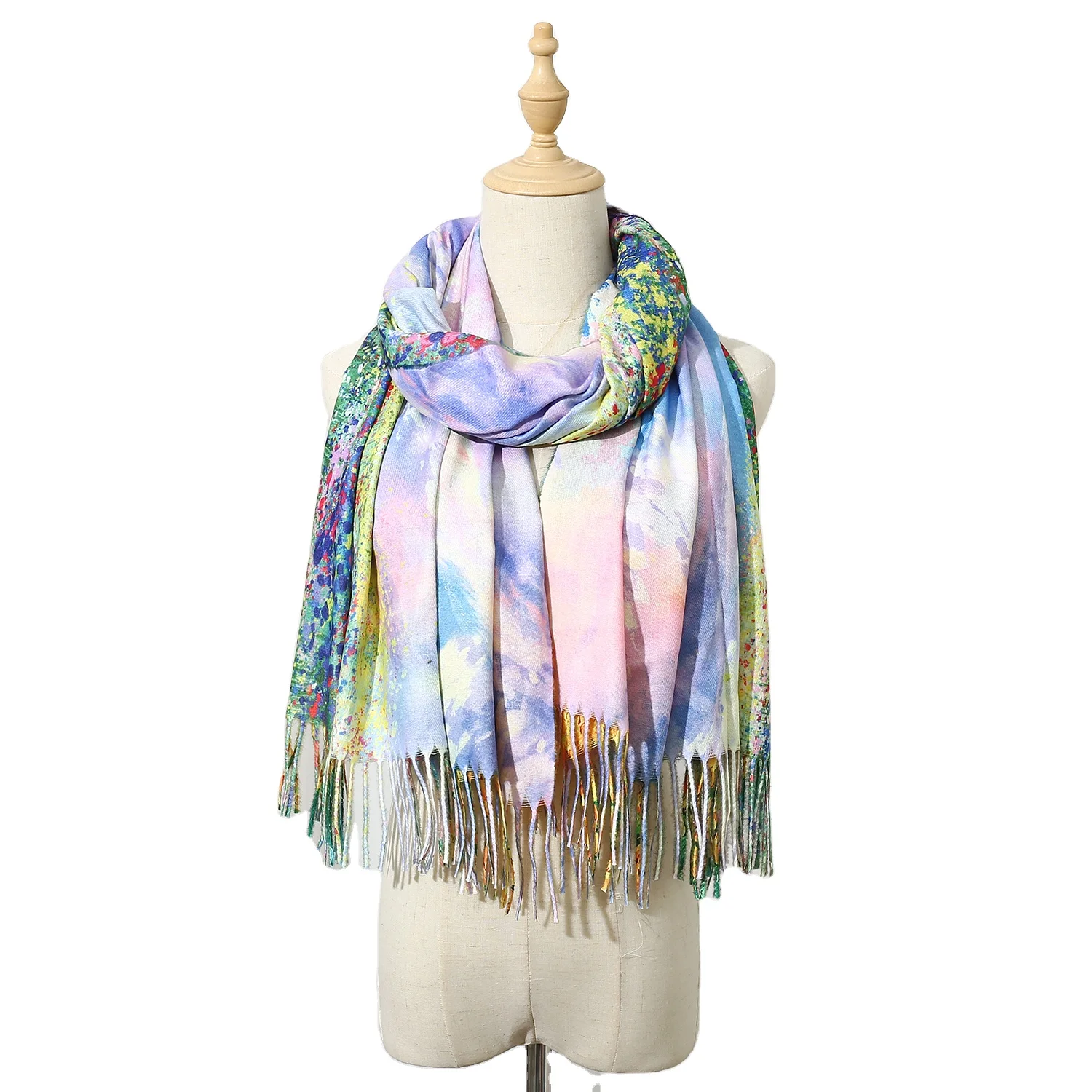 Фабричный изготовленный на заказ цифровой печатный шарф винтажная картина маслом тай-краситель теплый искусственный кашемир стиль накидка