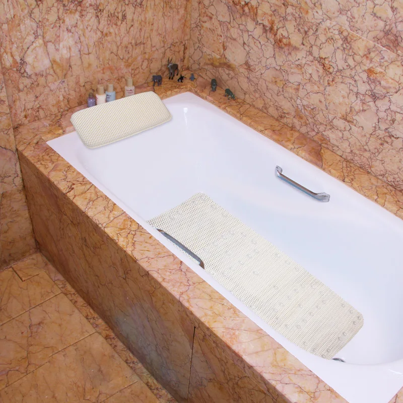 
fold up anti slip bath mat with pillow 