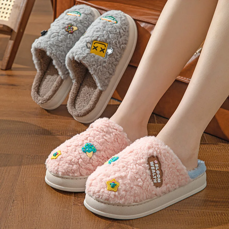 Winter Designer unisex slippers 3d pink slippers for women furry plush warm eva rubber slippers
