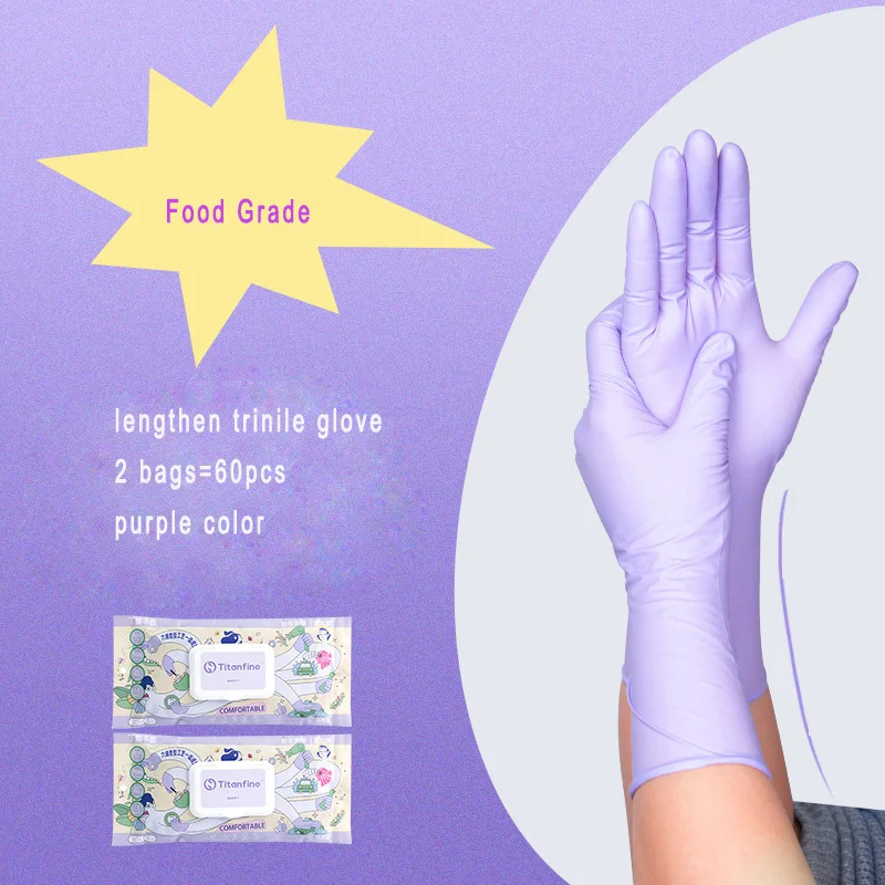 30pcs pack NonToxic Food Grade Long Thick 12inch Purple Powder Free Disposable Household Kitchen Cleansing Nitrile Gloves China