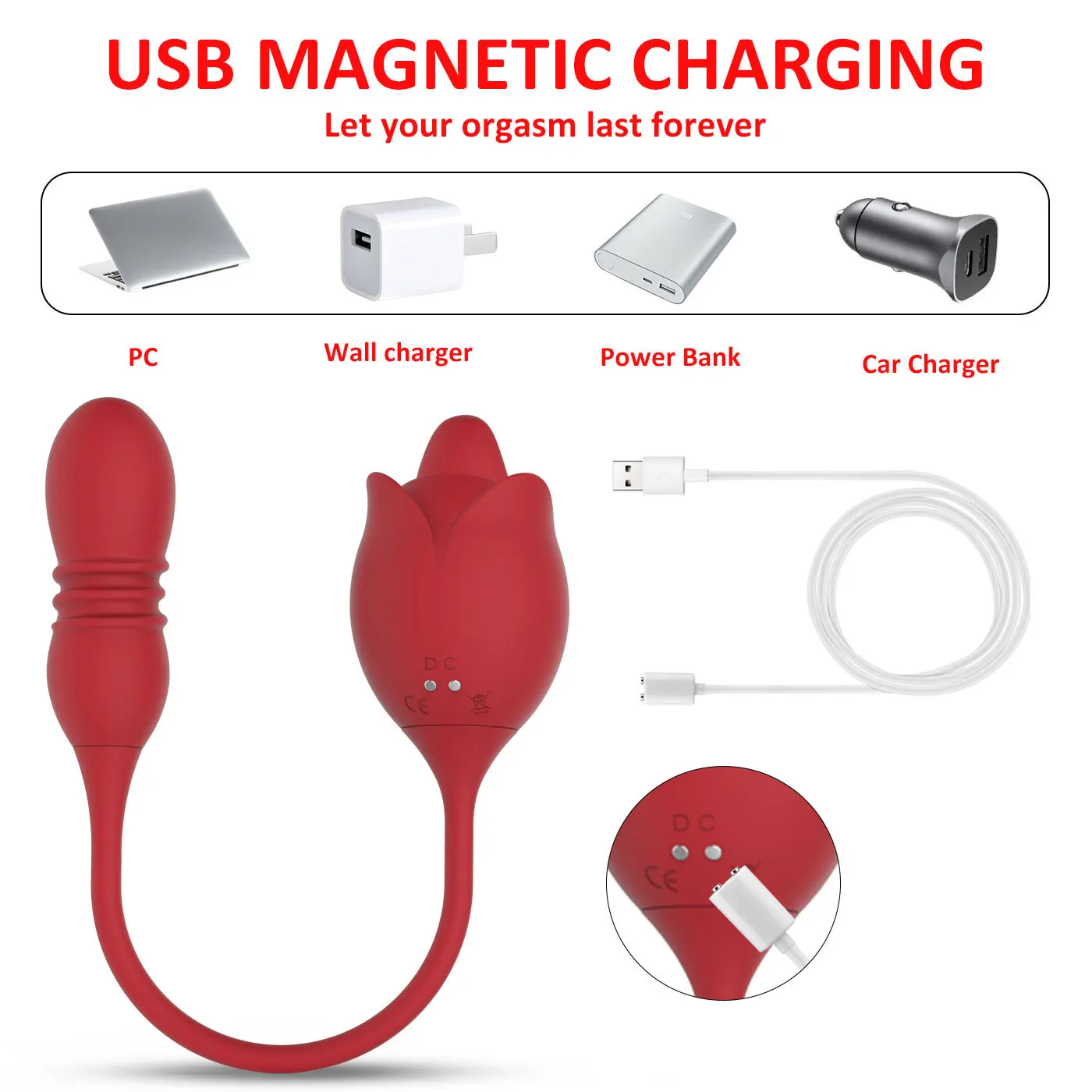 hot sale G spot 3 IN 1 Telescopic Rose Vibrator Thrusting Dildo Sex Machine Tongue Licking Vibrator Wand Massage Vibrating Egg