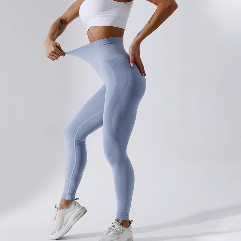 Women Gym Workout Yoga Leggings Athletic Apparel Yoga Pants Gym Grey Sport Workout Tights High Waist Seamless Leggings