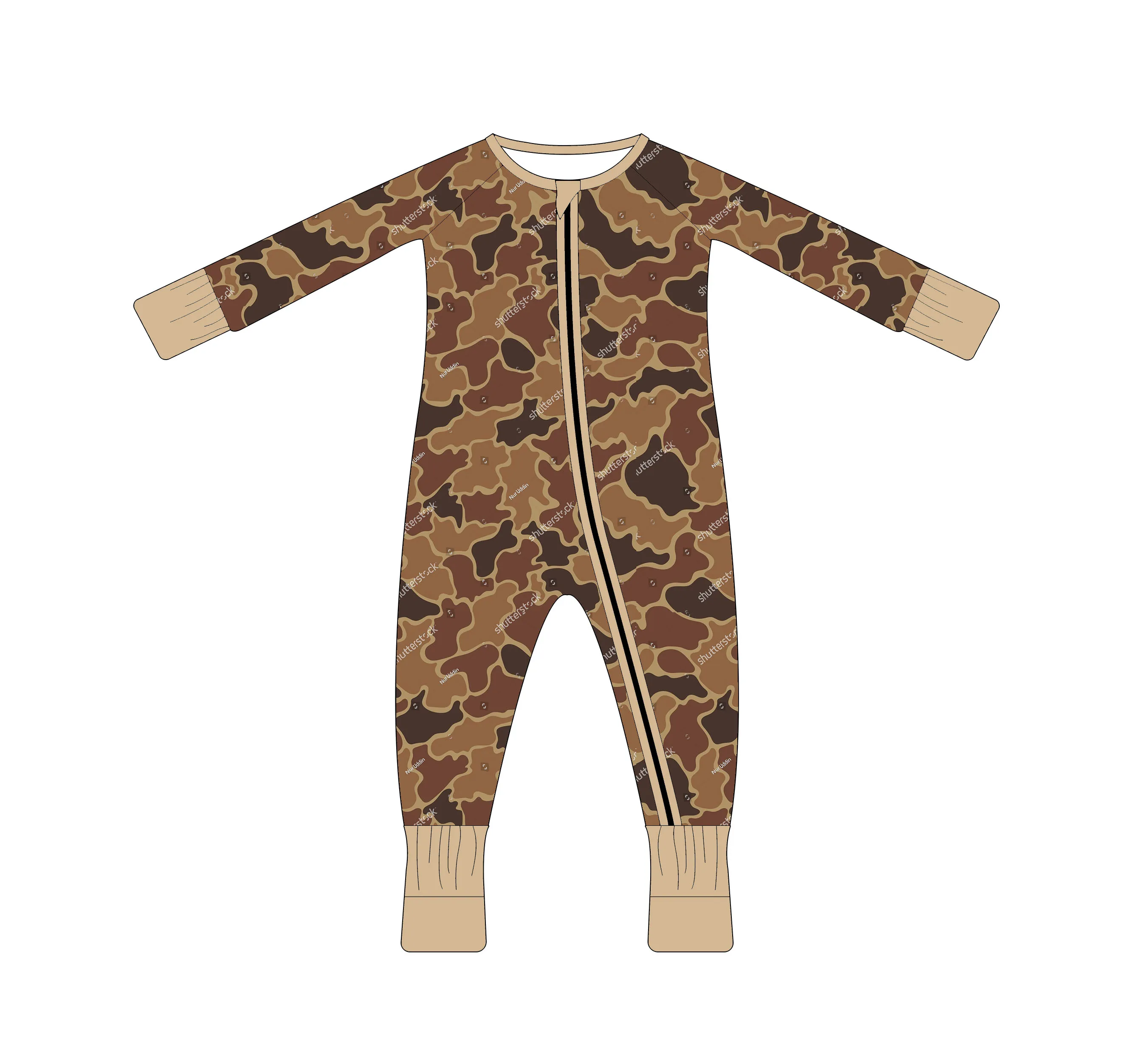 2024 New Arrival fiber bamboo custom camouflage printing zipper newborn baby clothes for Boys