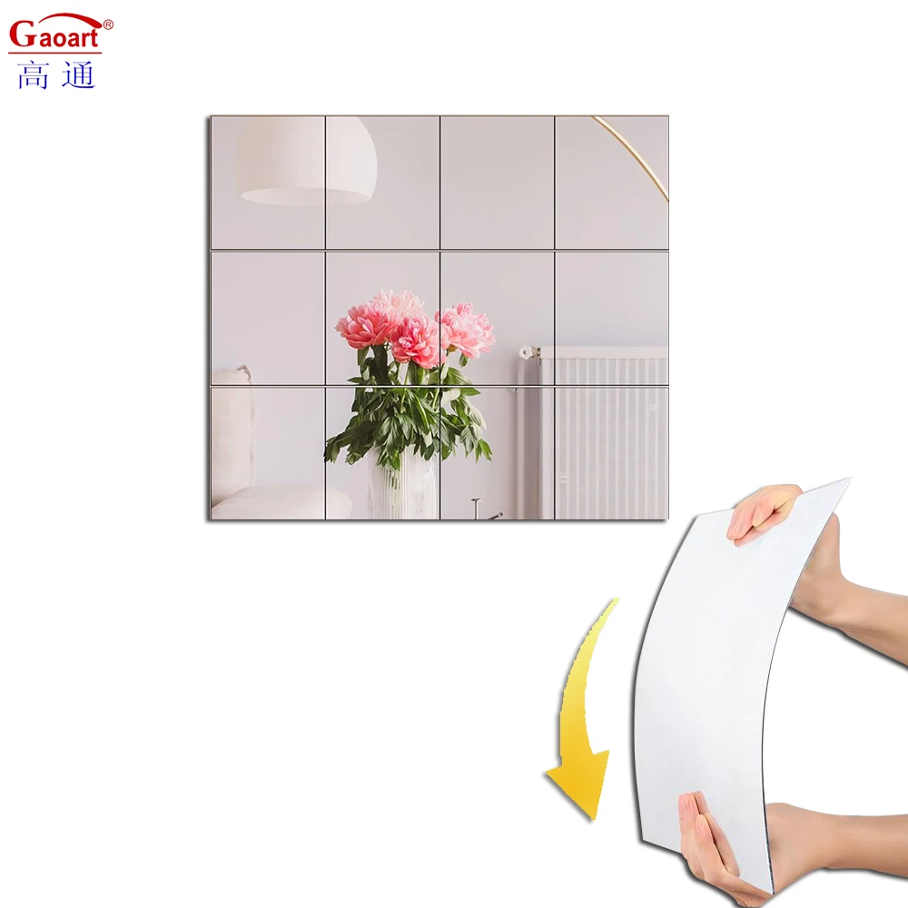 Custom New Design House Decor Wall Cheap Plastic Adhesive Stickers Acrylic Flexible Sliver Mirror Sheets Decorations For Home
