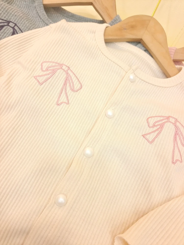 Latest Baby Bow Knitted Cardigan Girl Long Sleeve Top Baby Sweet Simple Coat